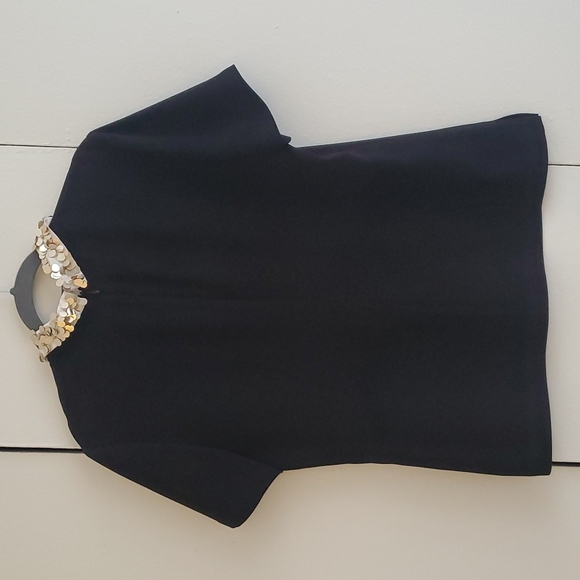 Trina Turk Black Fitted Shirt with White Sequined collar size Large - Picture 3 of 5